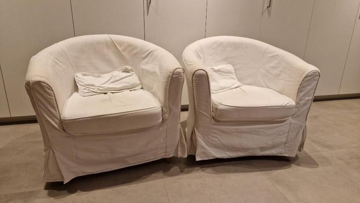 Tullsta zetels, 2 stuks, witte hoezen, Huis en Inrichting, Fauteuils, Gebruikt, Stof, 75 tot 100 cm, 75 tot 100 cm, Ophalen