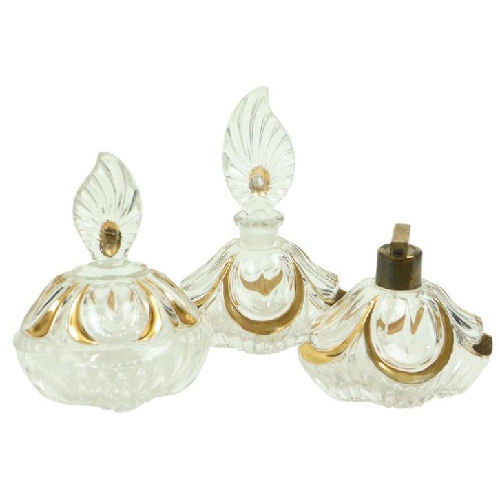 Vintage Fischer Kristal Art Deco Parfumset Boudoir 1950s, Antiek en Kunst, Antiek | Glaswerk en Kristal, Ophalen of Verzenden