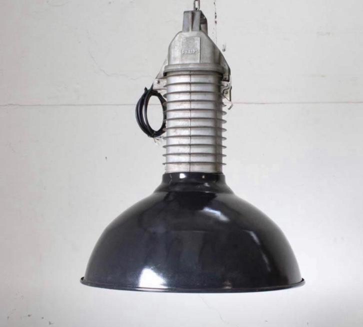 2 Zeer zeldzame zwarte emaille industriële Philips lamp HDK, Antiek en Kunst, Curiosa en Brocante, Ophalen