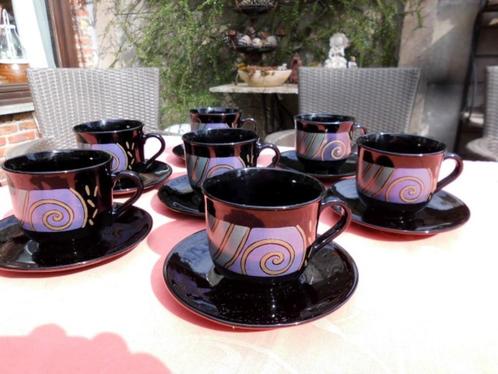 Koffiekopjes 7st zwarte Arcopal met tekening, Huis en Inrichting, Keuken | Servies, Nieuw, Ophalen