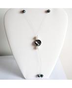 Collier sautoir noir et blanc, Met kristal, Kunststof, Zwart, Nieuw