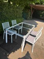 Witte tuinset tafel 4 stoelen en kussens, Tuin en Terras, Ophalen, Gebruikt, Tuinset