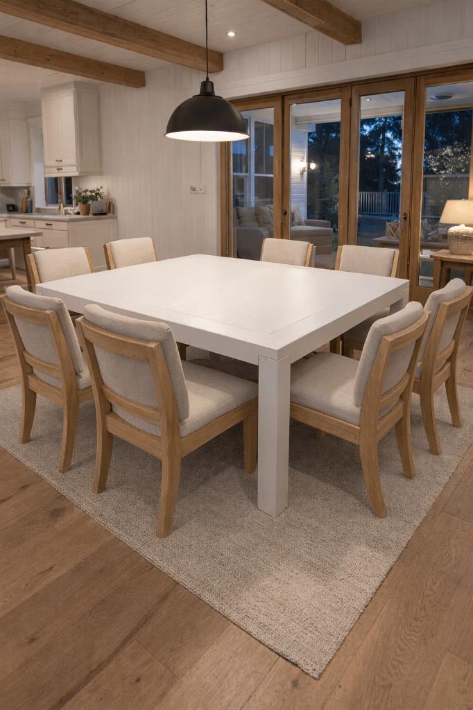 Table à manger en bois massif - laqué blanc - 8 personnes, Maison & Meubles, Tables | Tables à manger, Comme neuf, 150 à 200 cm