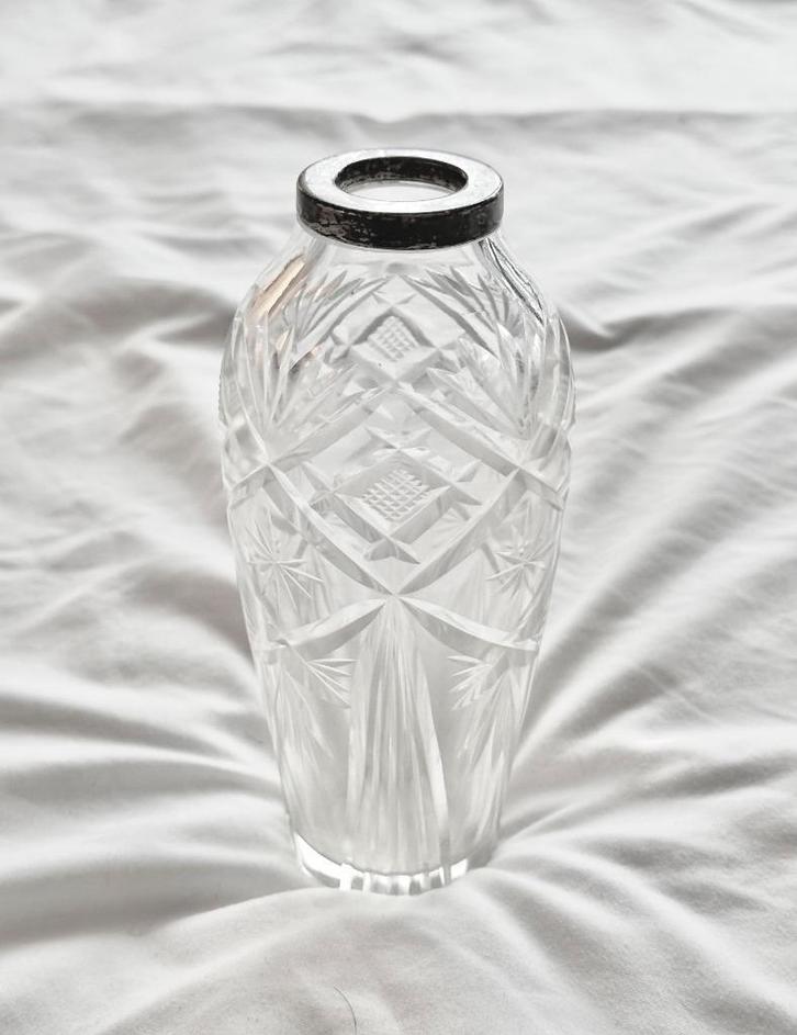 Petit vase soliflore cristal et argent Val Saint Lambert, Antiek en Kunst, Antiek | Glaswerk en Kristal, Ophalen