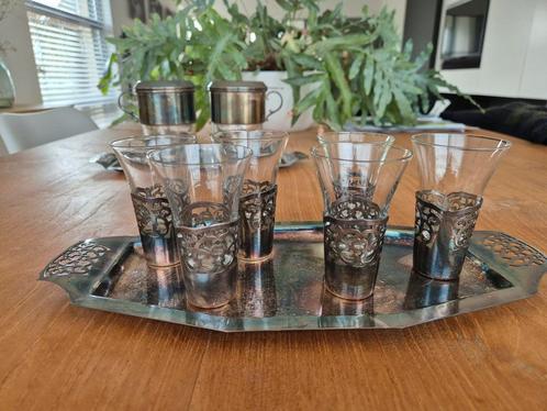 6 Vintage aperitiefglaasjes verzilverd, Huis en Inrichting, Woonaccessoires | Dienbladen, Zo goed als nieuw, Ophalen