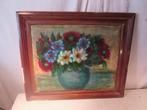Mooi Oud Geschilderd Werk 'Bloemen in Pot' - 63x53, Ophalen of Verzenden