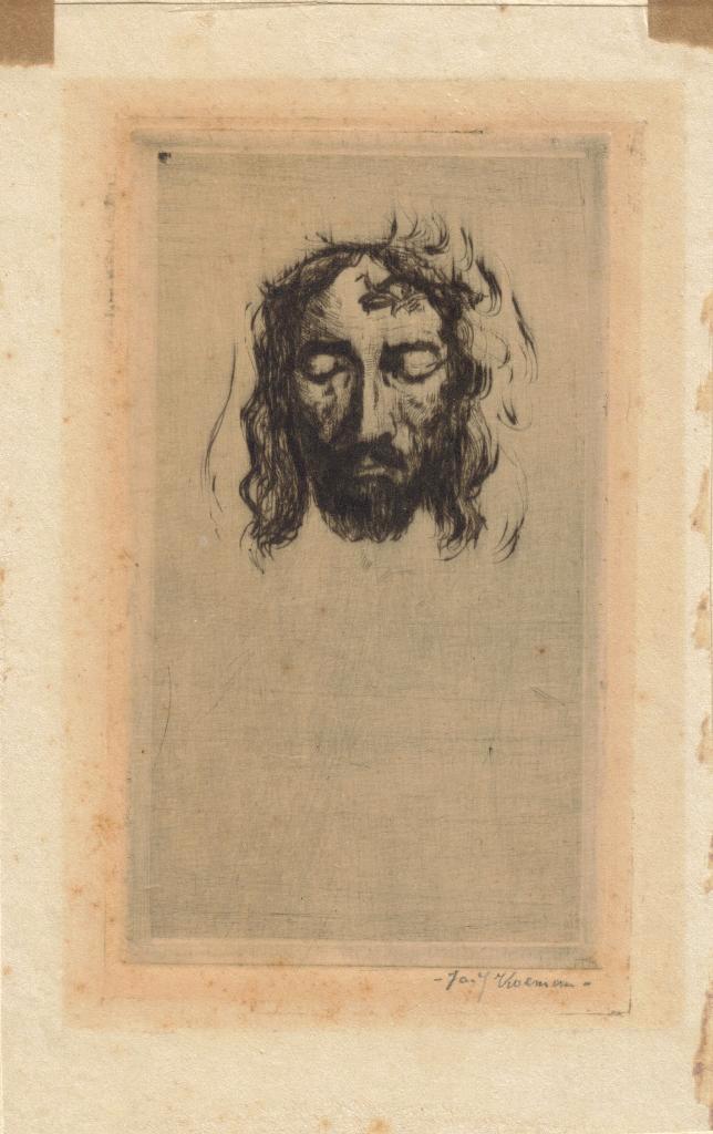 Jacobus Jan Koeman ets ''Portret Jezus van Nazareth", Antiek en Kunst, Kunst | Etsen en Gravures, Ophalen
