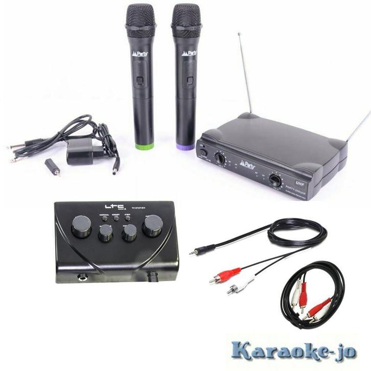 Complete karaoke mixer set met 2 draadloze UHF microfoons, Audio, Tv en Foto, Karaoke-apparatuur, Nieuw, Microfoon(s), Ophalen of Verzenden