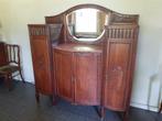 Meuble vaisselier ancien, en 3 parties, avec plateau en marb, Ophalen