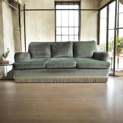 Vintage velours zetel met franjes – 3-zit zetel, Antiek en Kunst, Antiek | Meubels | Stoelen en Sofa's, Ophalen of Verzenden