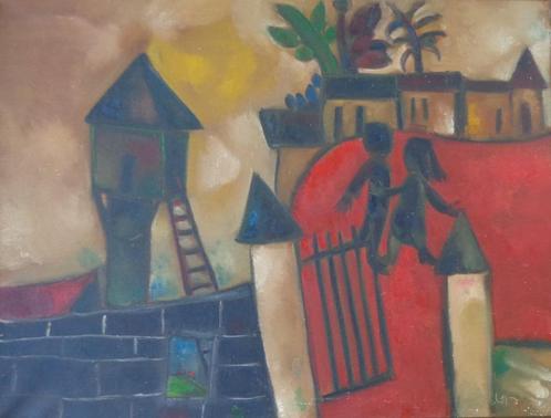 LEO ROTH / HOF / OLIEVERF DOEK / 71x91cm / KADER / SIG, Antiek en Kunst, Kunst | Schilderijen | Modern, Ophalen