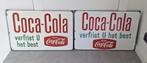 Set van 2 reclameborden emaille Coca Cola Langcat Bussum '60, Reclamebord, Gebruikt, Ophalen of Verzenden