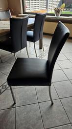 6 zwarte lederen stoelen, Huis en Inrichting, Stoelen, Ophalen, Zwart, Leer, Zo goed als nieuw