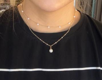 Gouden parelketting met dubbele rij — chic en trendy beschikbaar voor biedingen