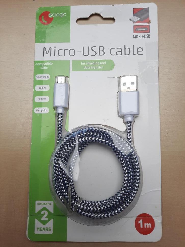 Micro-USB- kabel voor laden gsm en transfer van gegevens., Telecommunicatie, Mobiele telefoons | Toebehoren en Onderdelen, Nieuw