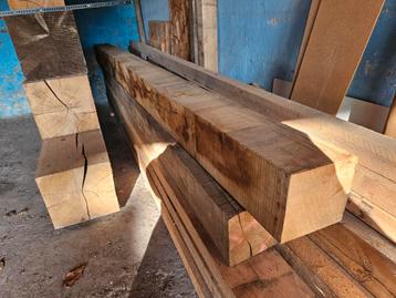 Eiken balken lengte +- 240 cm, dikte +- 14 cm beschikbaar voor biedingen