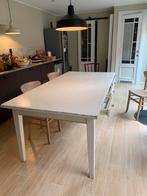 Grenen witte eettafel met 3 schuifjes, Huis en Inrichting, Tafels | Eettafels, Ophalen, Gebruikt