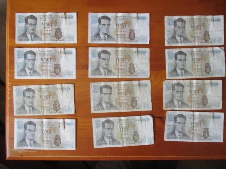 12 oude bankbiljetten van 20 frank, gedateerd 15/06/1964, Postzegels en Munten, Bankbiljetten | België, Setje, Ophalen of Verzenden