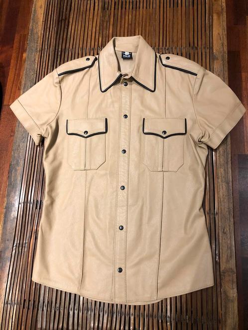 Police leather shirt - Mister B - Size M, Vêtements | Hommes, Chemises, Neuf, Beige
