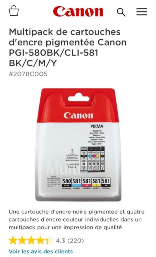② 5 cartouches neuves imprimante Canon Pixma 580 et 581 — Fournitures  d'imprimante — 2ememain