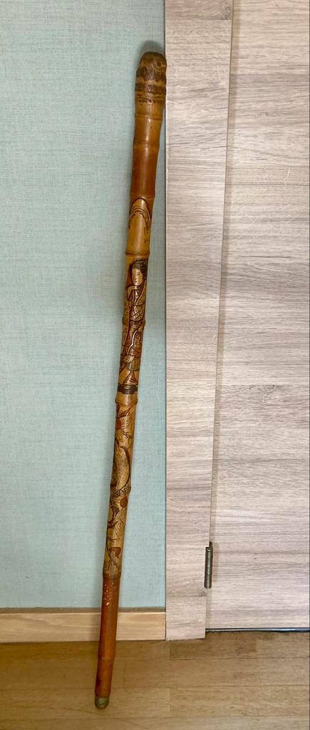 Canne japonaise en bambou sculpté vers 1900 TB état, Antiquités & Art, Art | Art non-occidental, Enlèvement ou Envoi