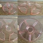 Seventies roze gloed glazen snackschaaltjes cirkel setje, Huis en Inrichting, Ophalen of Verzenden, Overige stijlen, Glas, Schaal of Schalen