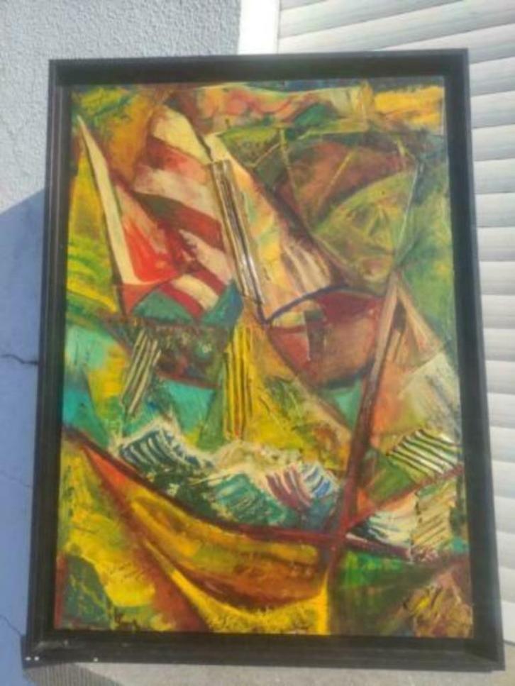 huile sur panneau abstrait signe kris gadden, Antiek en Kunst, Kunst | Schilderijen | Klassiek, Ophalen of Verzenden
