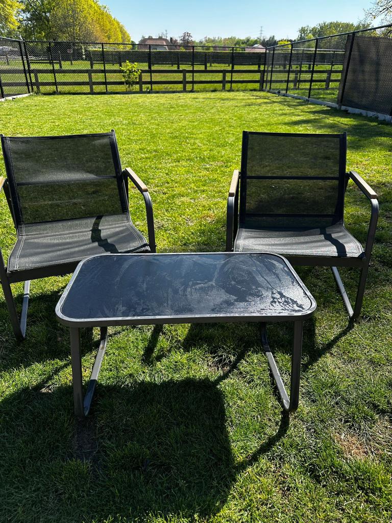 Set de jardin noir - 2 chaises et table basse, Jardin & Terrasse, Ensembles de jardin, Salons de jardin, Comme neuf, Synthétique