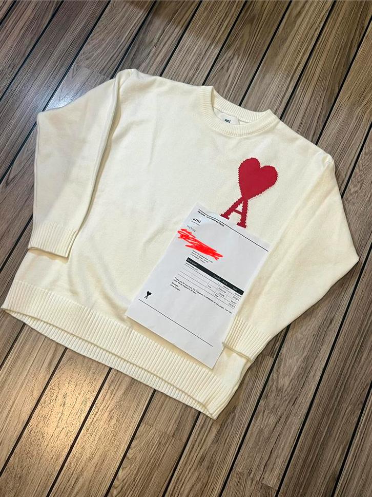 Witte Ami paris trui-heren, Kleding | Heren, T-shirts, Zo goed als nieuw, Maat 48/50 (M), Wit, Verzenden