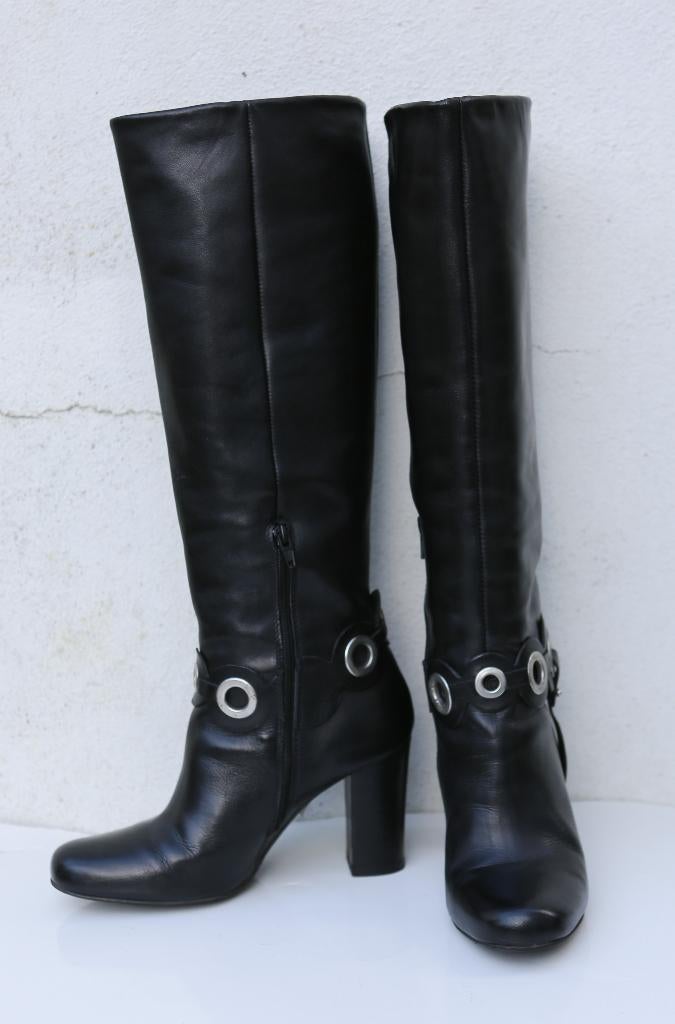 Splendides bottes noires en cuir hautes 38, Enlèvement ou Envoi, Comme neuf, Bottes hautes, Noir