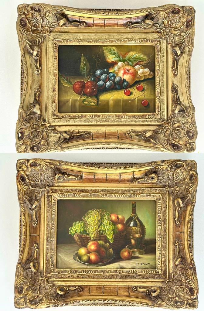 Paire tableaux natures mortes huile sur bois, Enlèvement