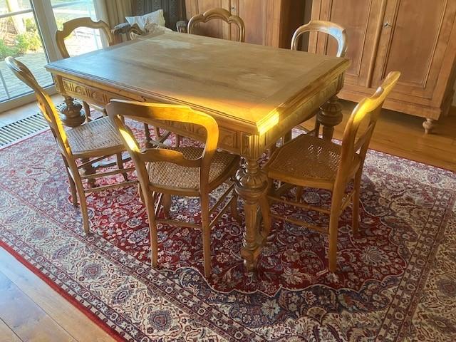 Eikentafel met stoelen, Huis en Inrichting, Tafels | Eettafels, Gebruikt, 50 tot 100 cm, 200 cm of meer, Vijf personen of meer