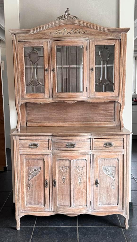 Eyecatcher landelijke buffetkast in 2 delen met sierglas, Huis en Inrichting, Kasten | Buffetkasten, Gebruikt, Ophalen