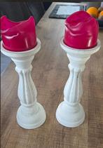 2 houten kandelaars wit, Ophalen, Gebruikt, Wit