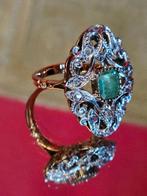 Antieke gouden ring mwt smaragd en diamanten, Bijoux, Sacs & Beauté, Bijoux anciens, Enlèvement ou Envoi, Or, Bague