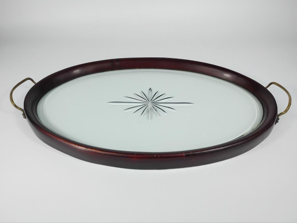 Plateau crystal et acajou massif 19 ème siècle, Enlèvement ou Envoi