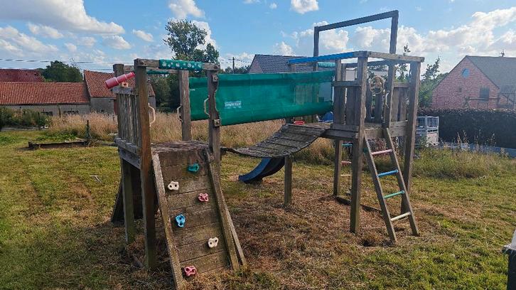 Ensemble Portique Jungle Gym + Balançoire, Kinderen en Baby's, Speelgoed | Buiten | Speeltoestellen, Gebruikt, Glijbaan, Klimwand