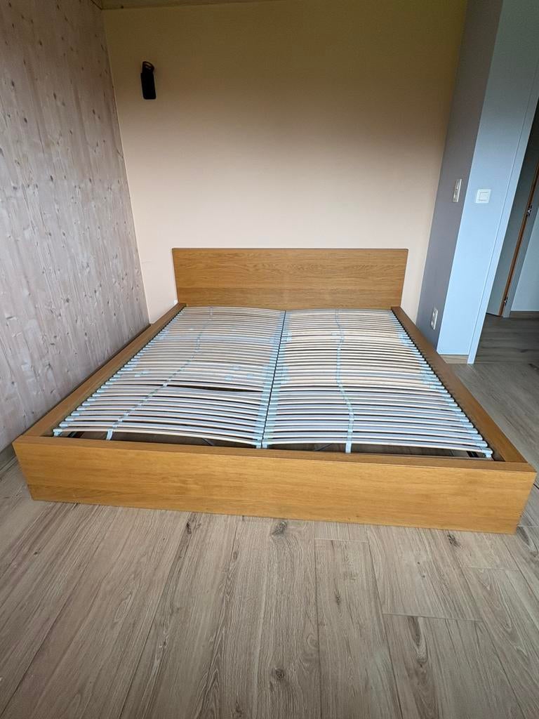 cadre de lit en placage chêne blanchi de la série IKEA MALM, 90 cm, Comme neuf, Enlèvement, 200 cm