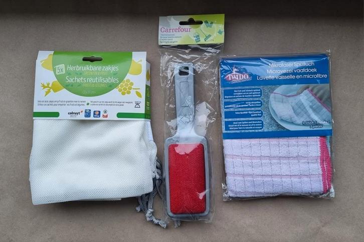 Sacs réutilisables + brosse textile + torchons en microfibre, Maison & Meubles, Cuisine | Linge de cuisine, Neuf, Enlèvement ou Envoi