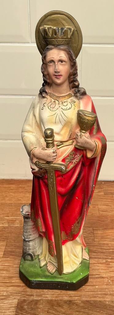 Vintage Italiaans gipsen beeld Heilige Barbara – S. Barbara, Enlèvement ou Envoi