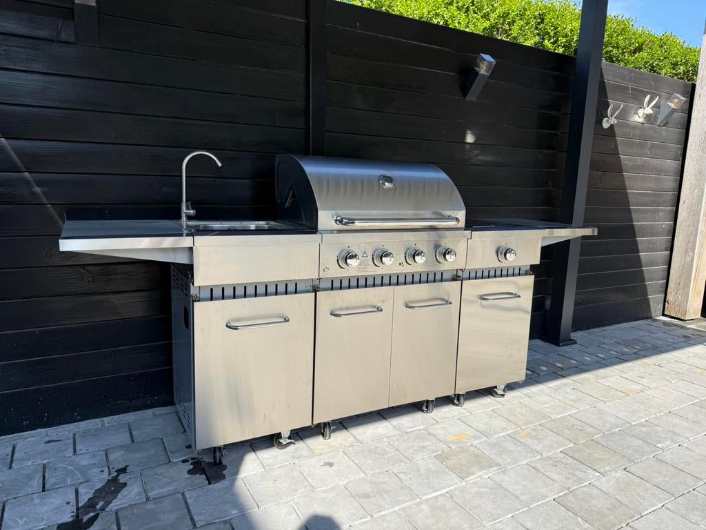Nieuw Gasbarbecue Buitenkeuken 4 branders +zijbrander wasbak, Jardin & Terrasse, Cuisines extérieures, Enlèvement, Neuf, Gaz, Autoportant