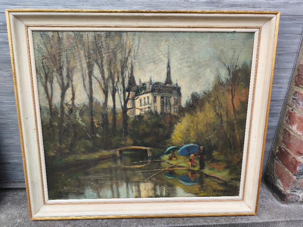 huile sur toile château relegem signe henneighem marcel, Antiquités & Art, Enlèvement ou Envoi