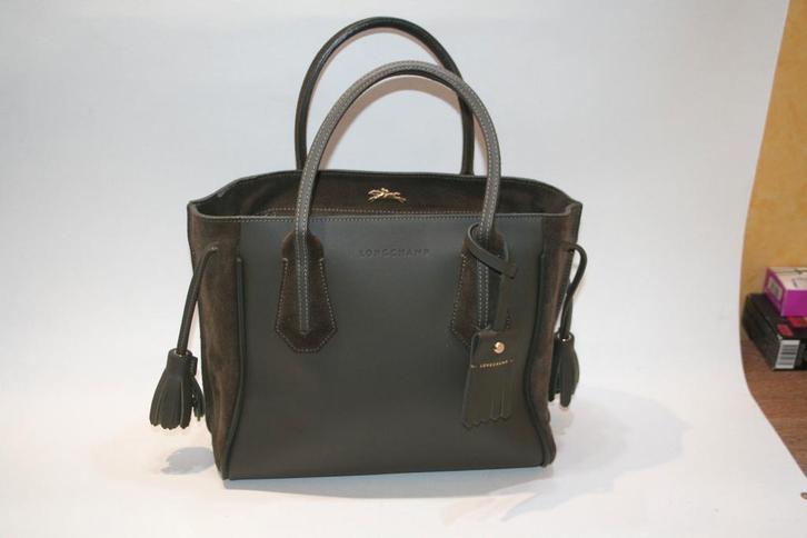 Longchamp, handtas glad groen / bruinkalfsleder. Top staat, Handtassen en Accessoires, Tassen | Damestassen, Zo goed als nieuw
