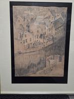 G. Langie: tekening als voorbeeld voor ets 'De Oude Stad', Ophalen of Verzenden