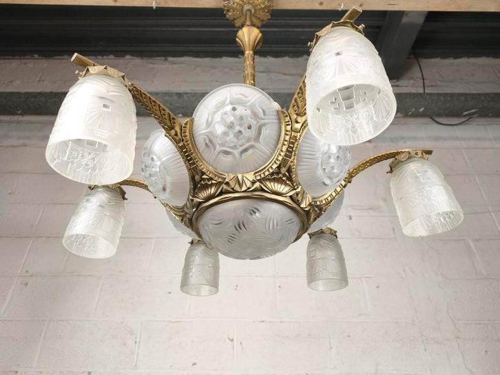 Franse bronzen art deco luster, Antiek en Kunst, Antiek | Verlichting, Ophalen