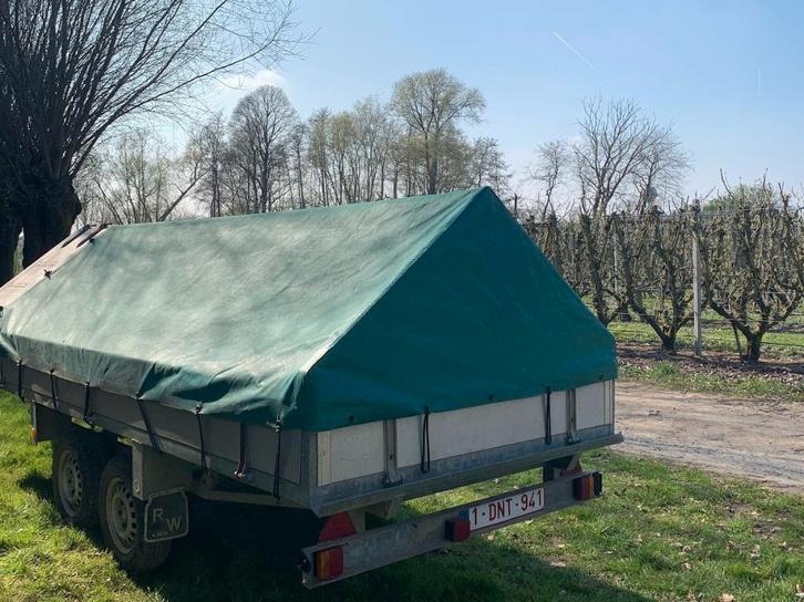 Dubbel-as aanhangwagen met afdekzeil – MTM 2000 kg, Auto diversen, Aanhangers en Bagagewagens, Gebruikt, Ophalen