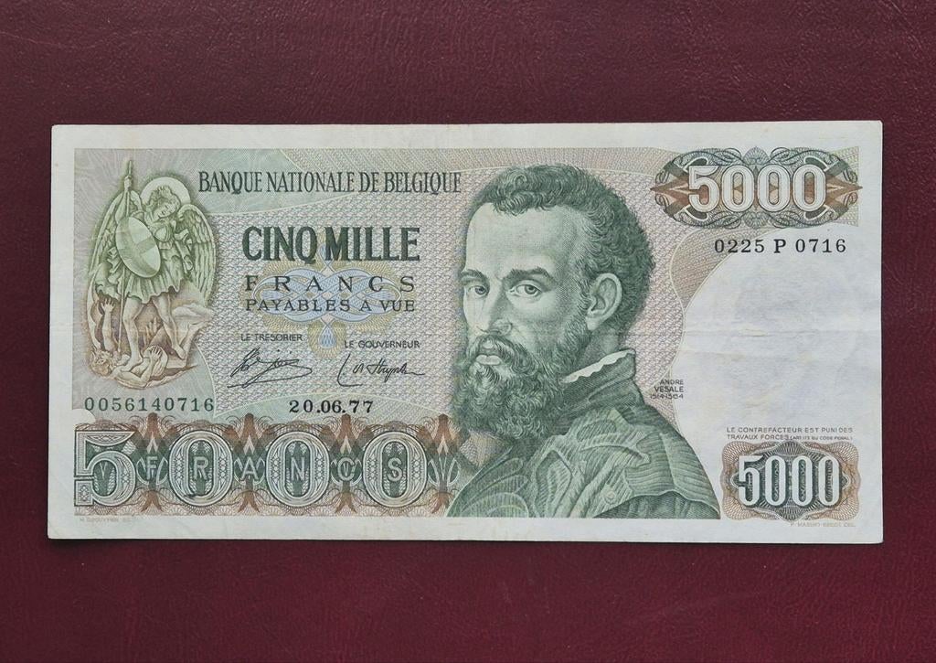 België  5000 Francs 1977. Vesalius, Ophalen of Verzenden, Los biljet