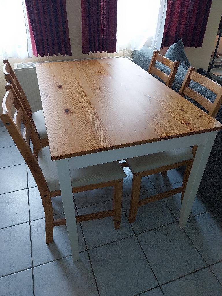 Lerhamn tafel + 4 stoelen (IKEA), Huis en Inrichting, Tafels | Eettafels, Zo goed als nieuw, 50 tot 100 cm, 100 tot 150 cm, Vier personen