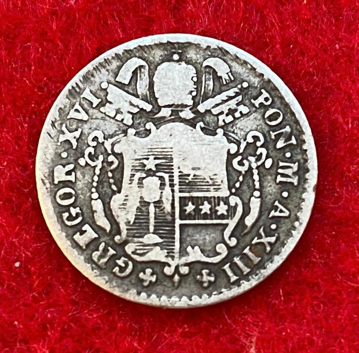 Rare Pièce en Argent de 5 Baiocchi de 1843 Italie, Antiquités & Art, Antiquités | Argent & Or, Argent, Enlèvement ou Envoi