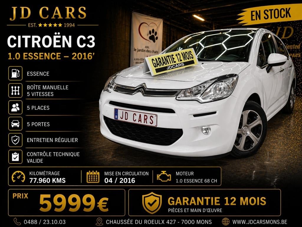 CITROEN C3 1.0I BELGIUM EDITION ‼️GARANTIE 1 AN CTOK‼️, Achat, Euro 6, Entreprise, Garantie prolongée